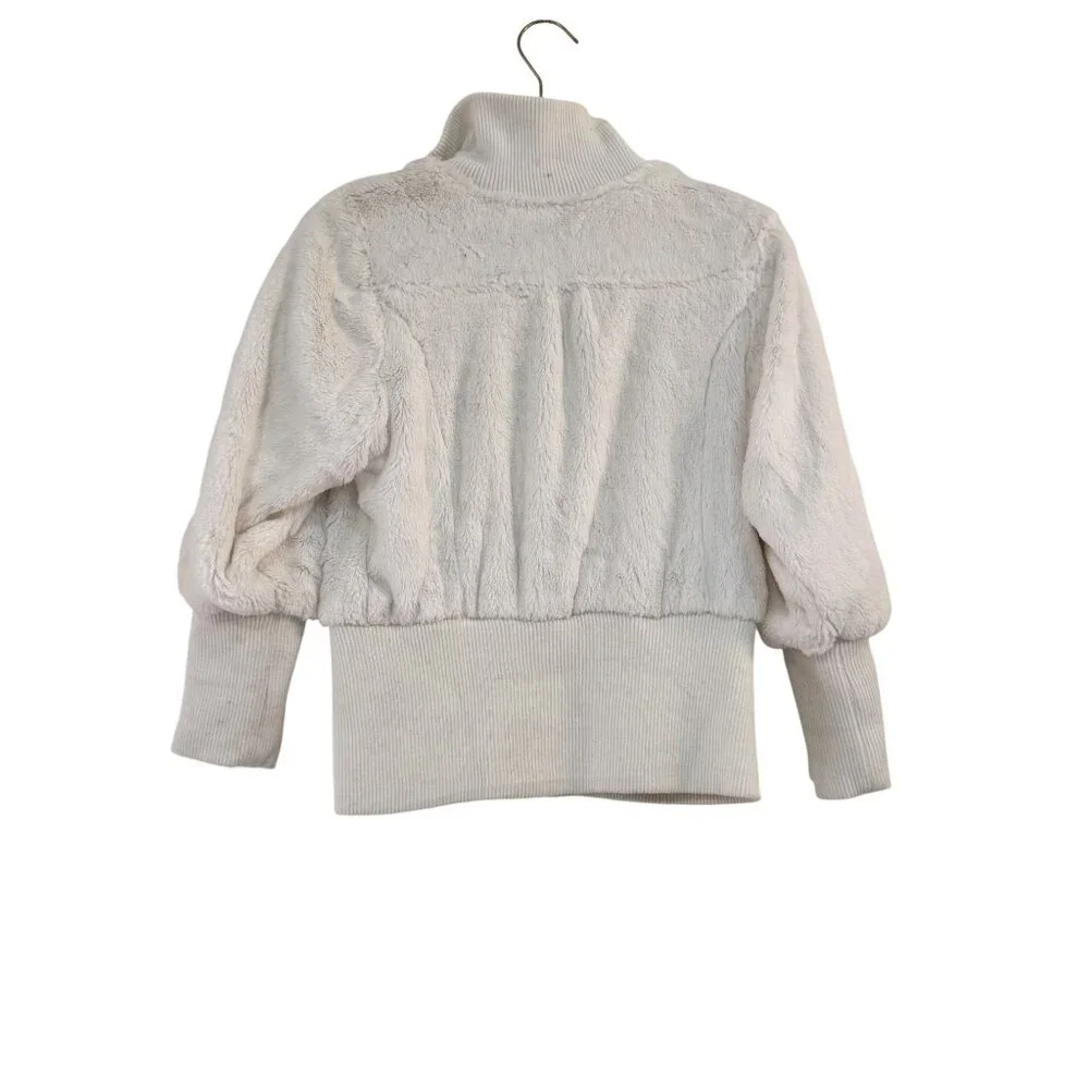 Y2K Dérotchild Faux Fur Bomber Jacket Ivory White Puff Sleeve Ribbed Hem Small - Picture 6 of 9